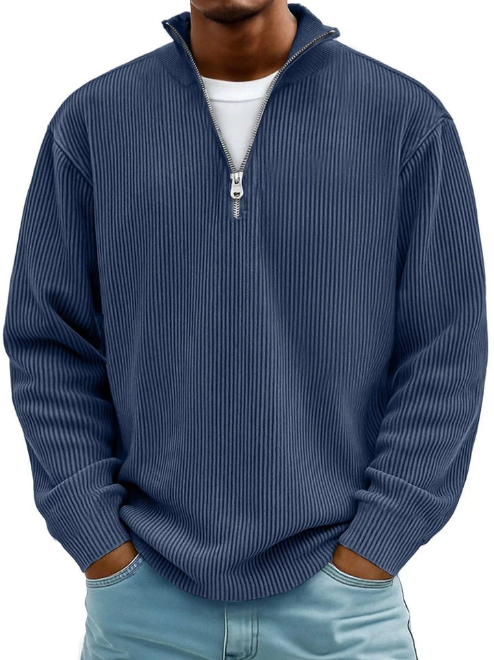Herren Strickpullover Halbzip Gerippter Langarm Sweater - Marineblau