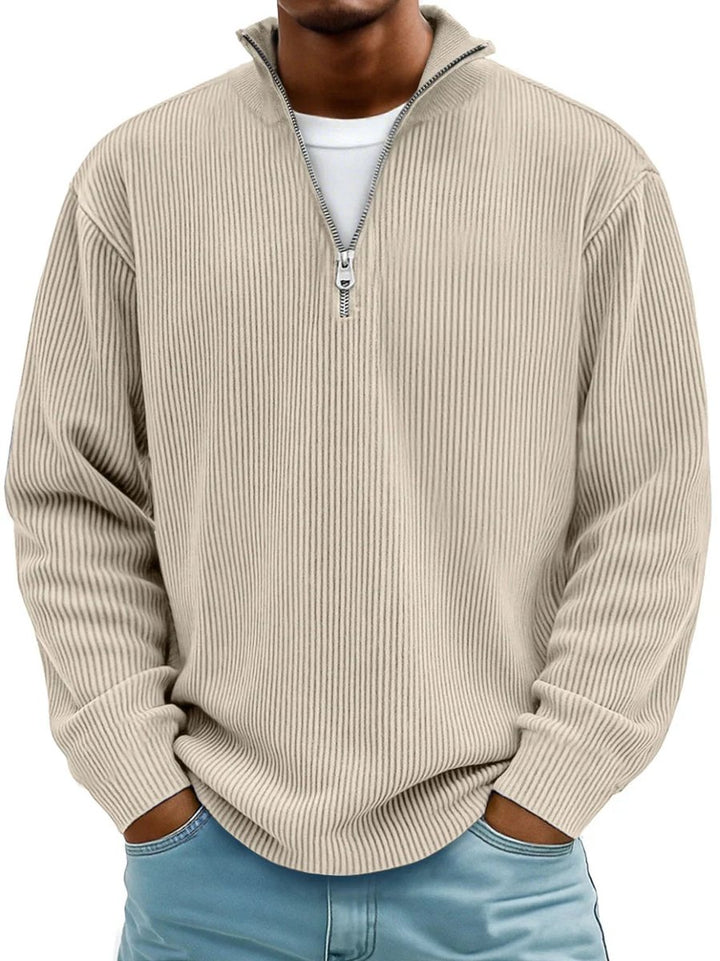 Herren Strickpullover Halbzip Gerippter Langarm Sweater - Khaki