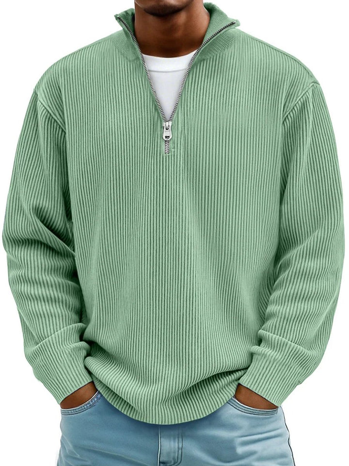 Herren Strickpullover Halbzip Gerippter Langarm Sweater - Grün