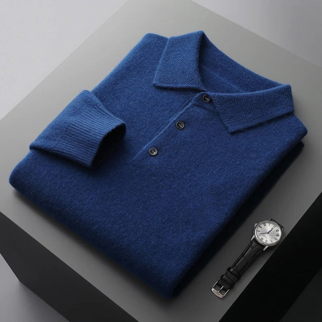 Herren Strickpullover Kaschmir Polo Business Pullover Langarm - Dunkelblau