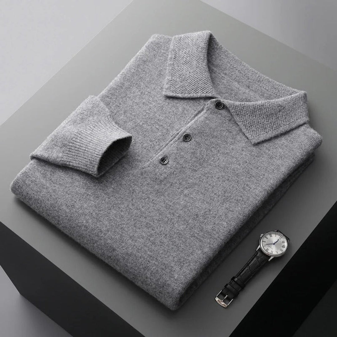 Herren Strickpullover Kaschmir Polo Business Pullover Langarm - Grau