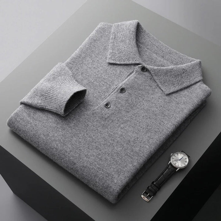 Herren Strickpullover Kaschmir Polo Business Pullover Langarm - Grau