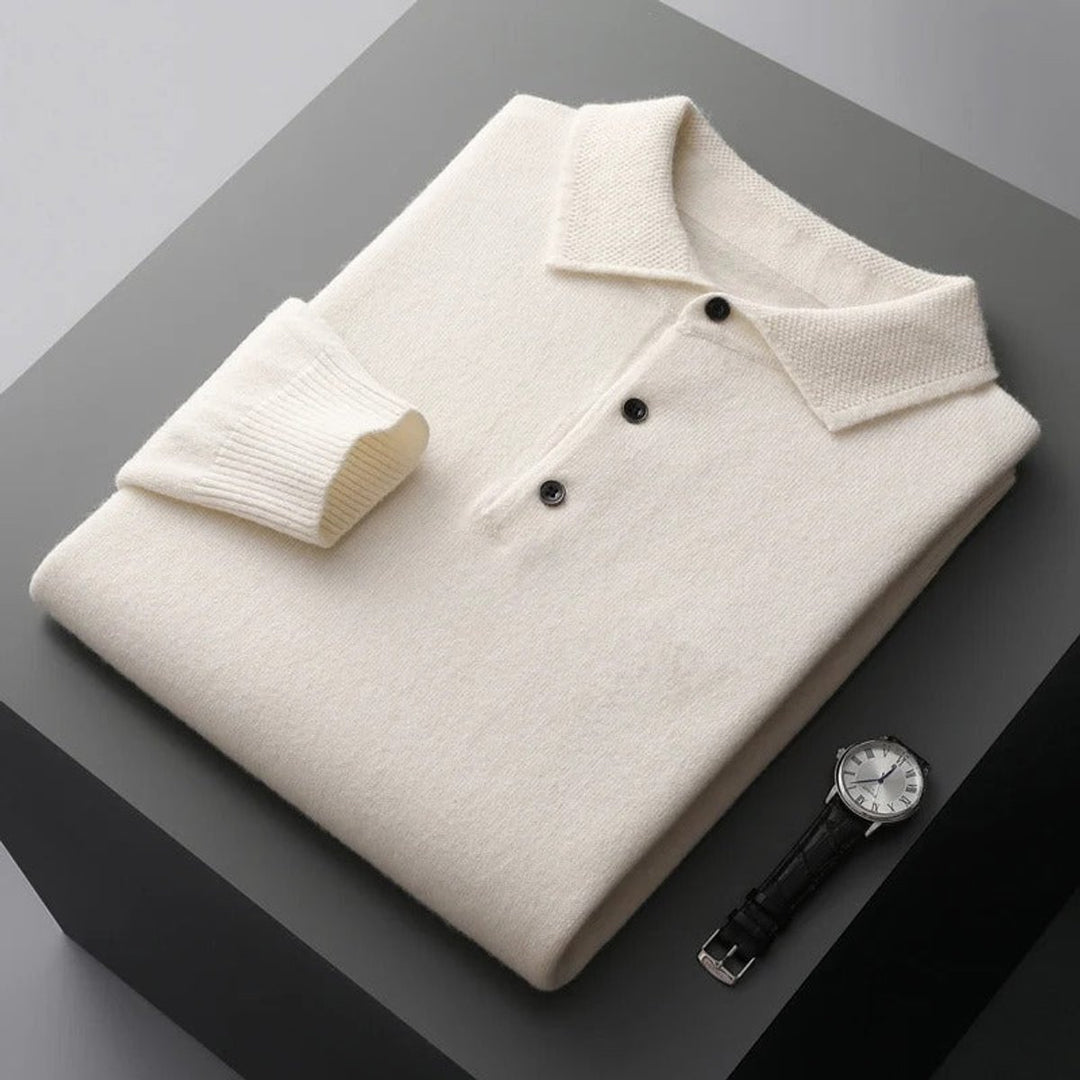 Herren Strickpullover Kaschmir Polo Business Pullover Langarm - Weiß