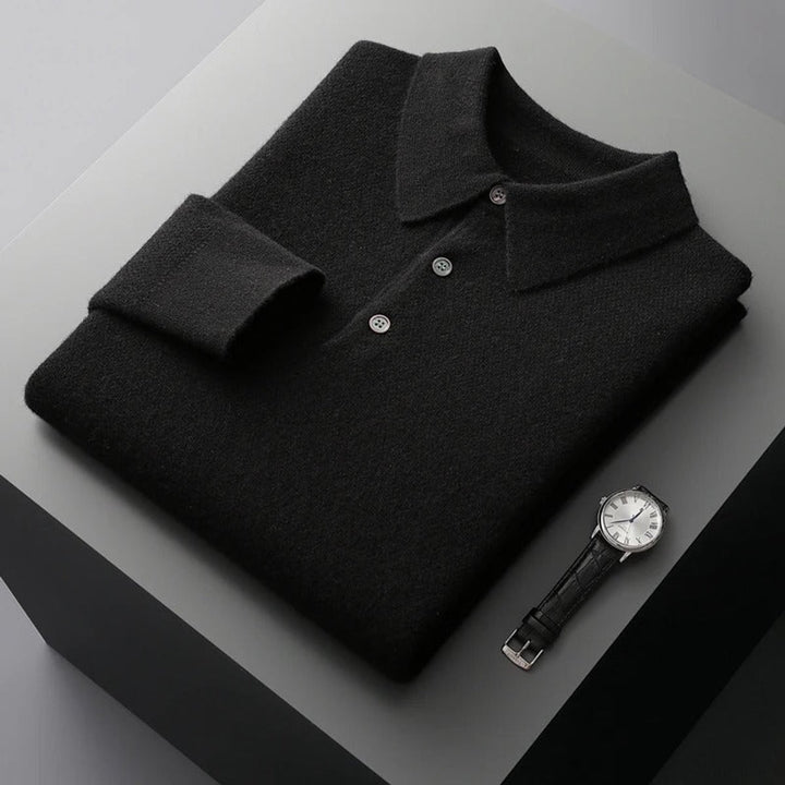 Herren Strickpullover Kaschmir Polo Business Pullover Langarm - Schwarz