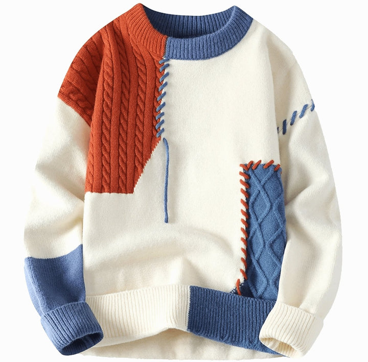 Herren Strickpullover mit Patch-Design Colorblock Rundhals - Blau