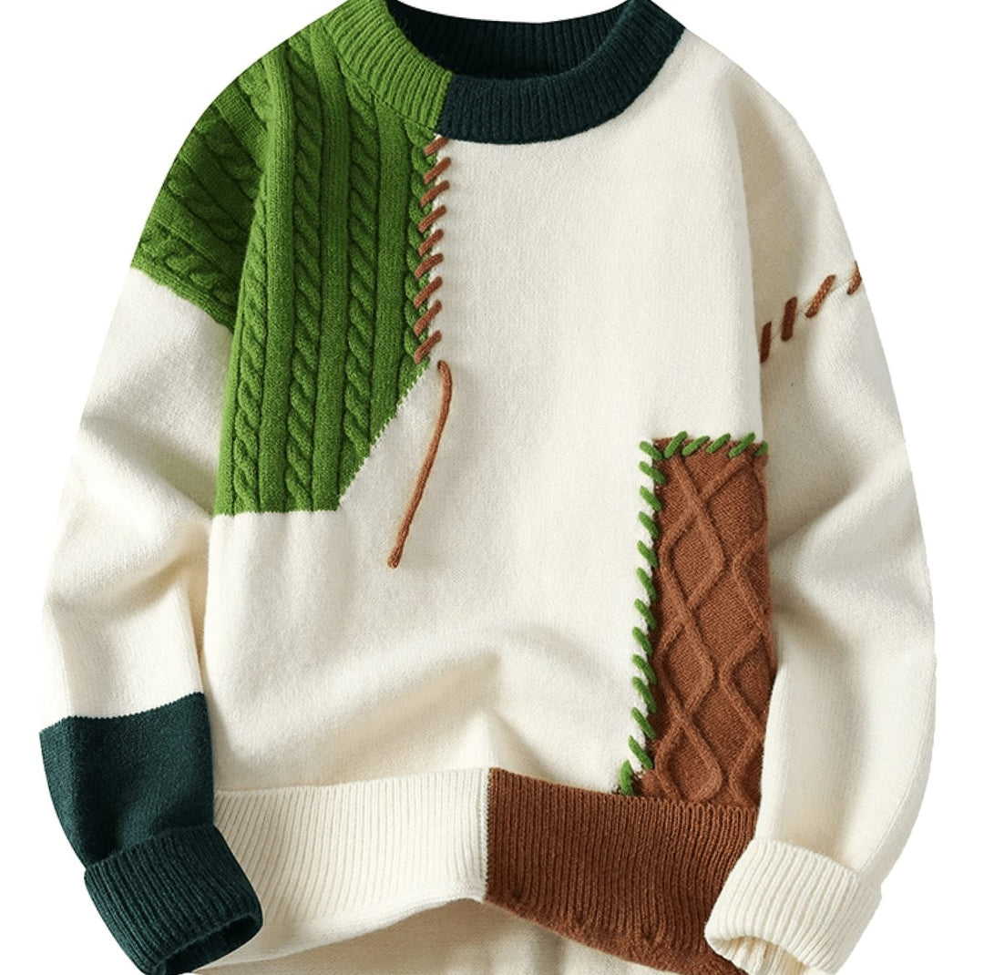 Herren Strickpullover mit Patch-Design Colorblock Rundhals - Grün