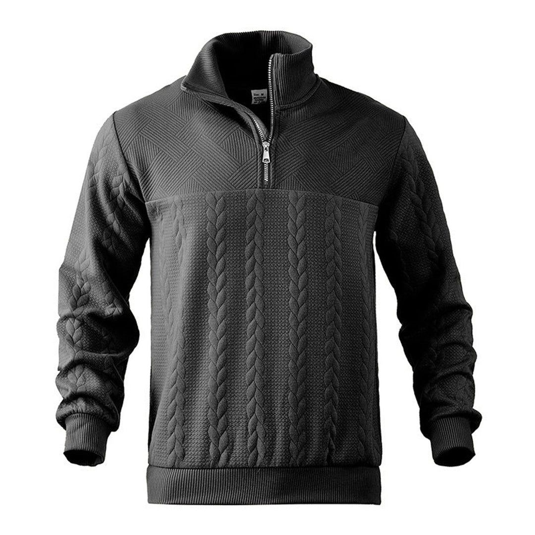 Herren Strickpullover Zopfmuster Viertelreißverschluss Pullover