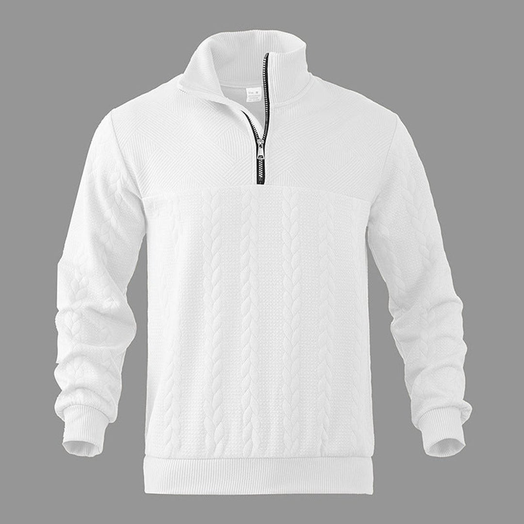 Herren Strickpullover Zopfmuster Viertelreißverschluss Pullover
