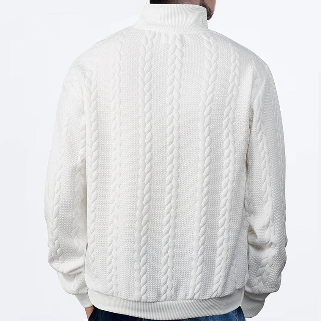 Herren Strickpullover Zopfmuster Viertelreißverschluss Pullover