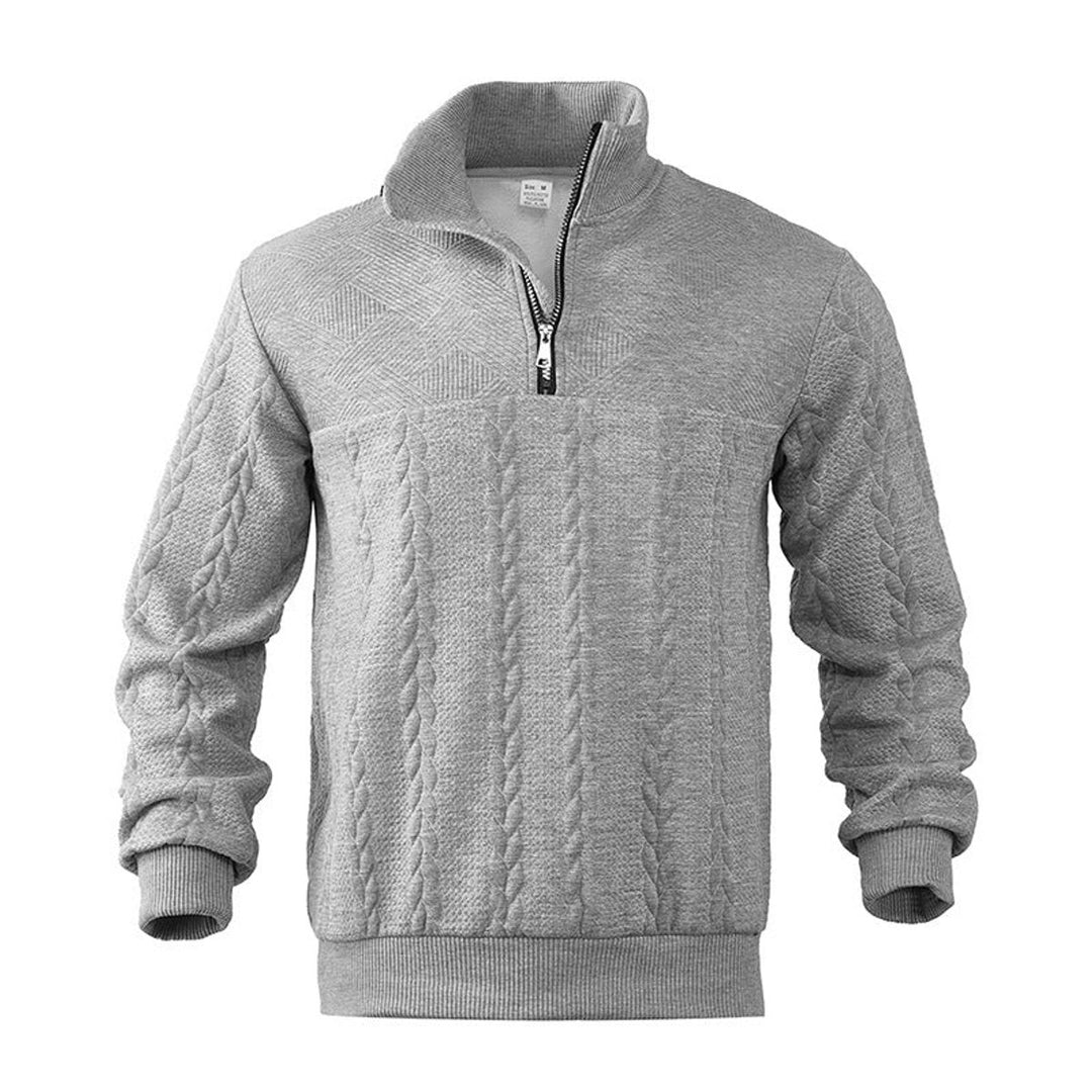 Herren Strickpullover Zopfmuster Viertelreißverschluss Pullover