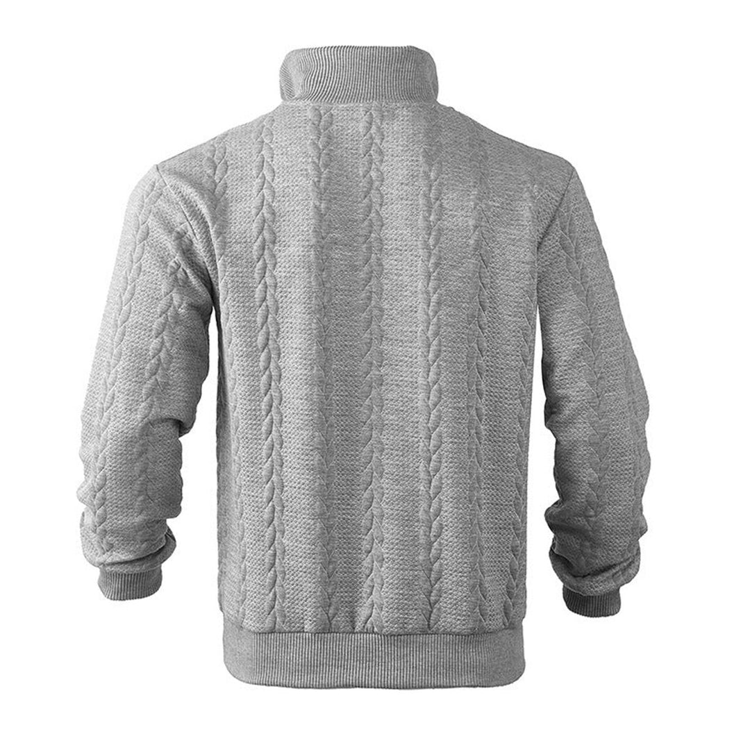 Herren Strickpullover Zopfmuster Viertelreißverschluss Pullover