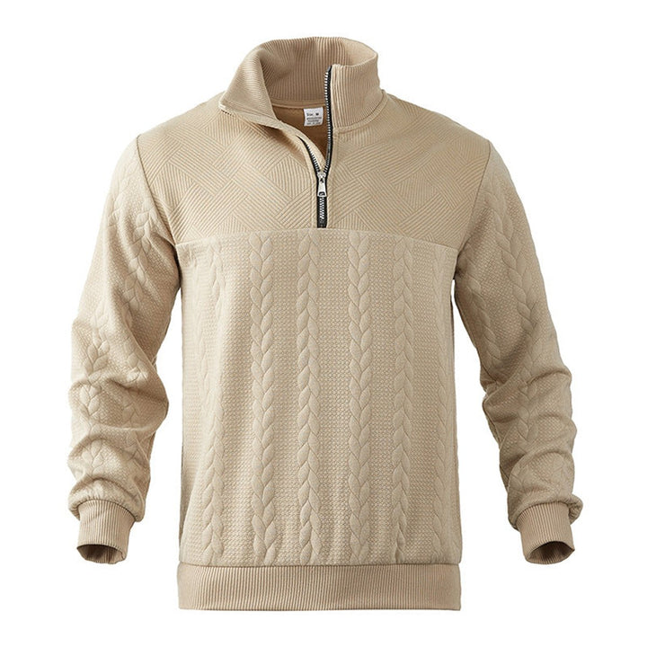 Herren Strickpullover Zopfmuster Viertelreißverschluss Pullover