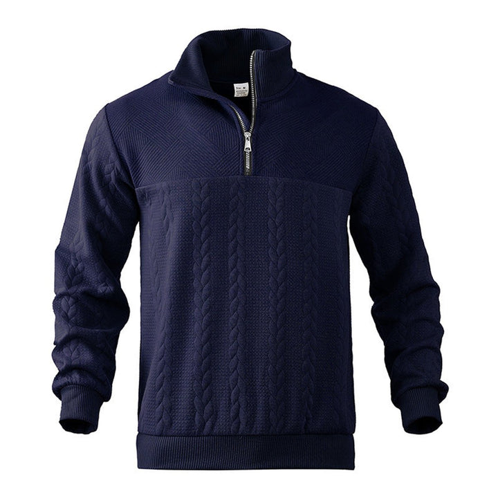 Herren Strickpullover Zopfmuster Viertelreißverschluss Pullover