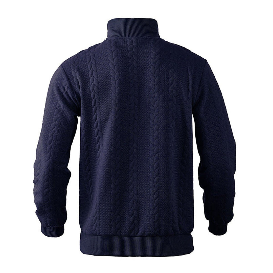 Herren Strickpullover Zopfmuster Viertelreißverschluss Pullover