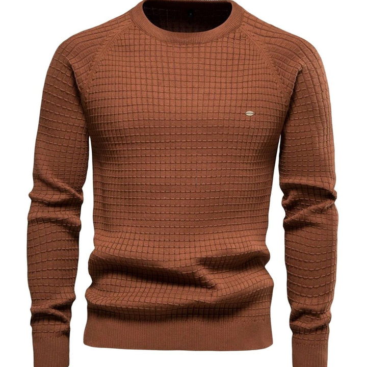Herren Strukturierter Rundhals-Winterpullover mit langen Ärmeln - Braun