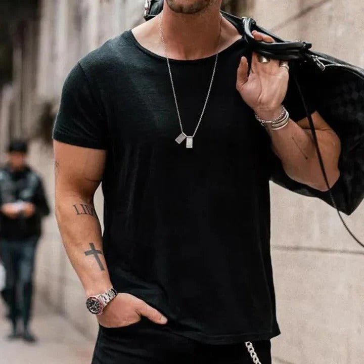 Herren T-Shirt Rundhals Kurzarm Basic Baumwolle - Black