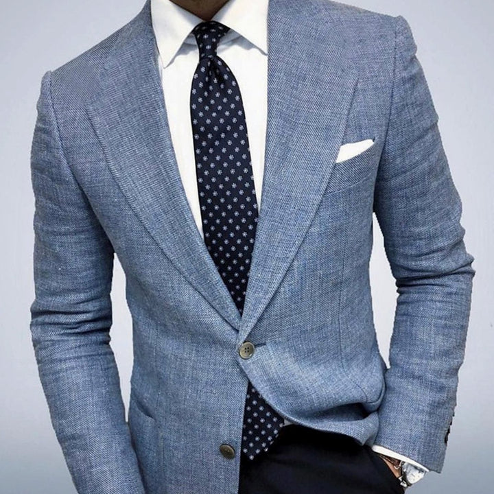 Herren Taillierter Strukturierter Frühjahrs-Blazer mit Textur - Blau