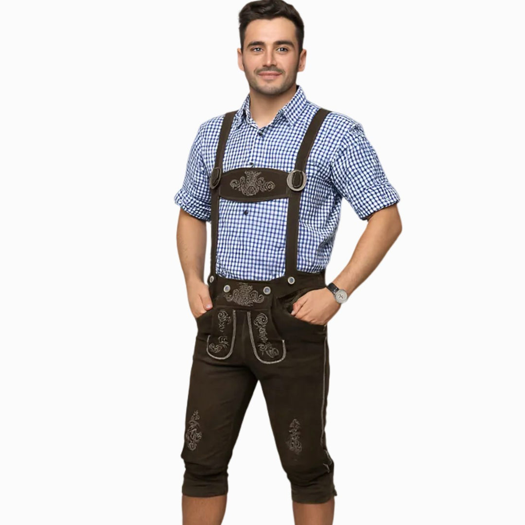 Herren Trachten Kniebundhose mit Hosenträgern und Stickerei