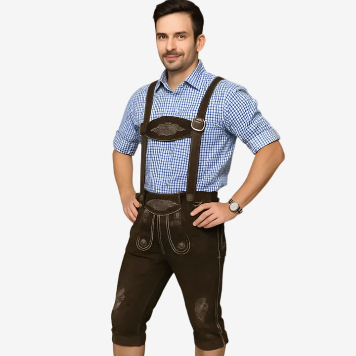 Herren Trachten Kniebundhose mit Hosenträgern und Stickerei