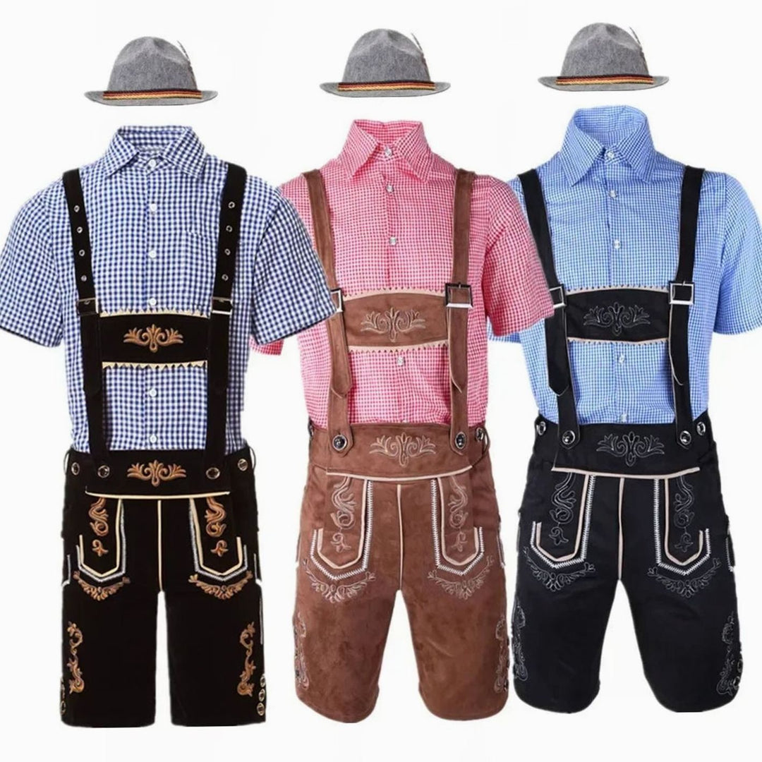 Herren Trachten-Komplettset Lederhose Karohemd Oktoberfest