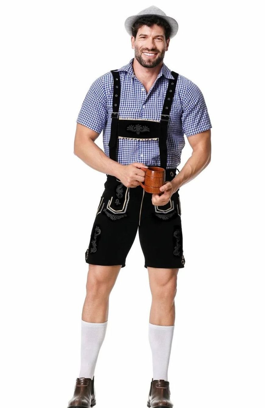 Herren Trachten-Komplettset Lederhose Karohemd Oktoberfest