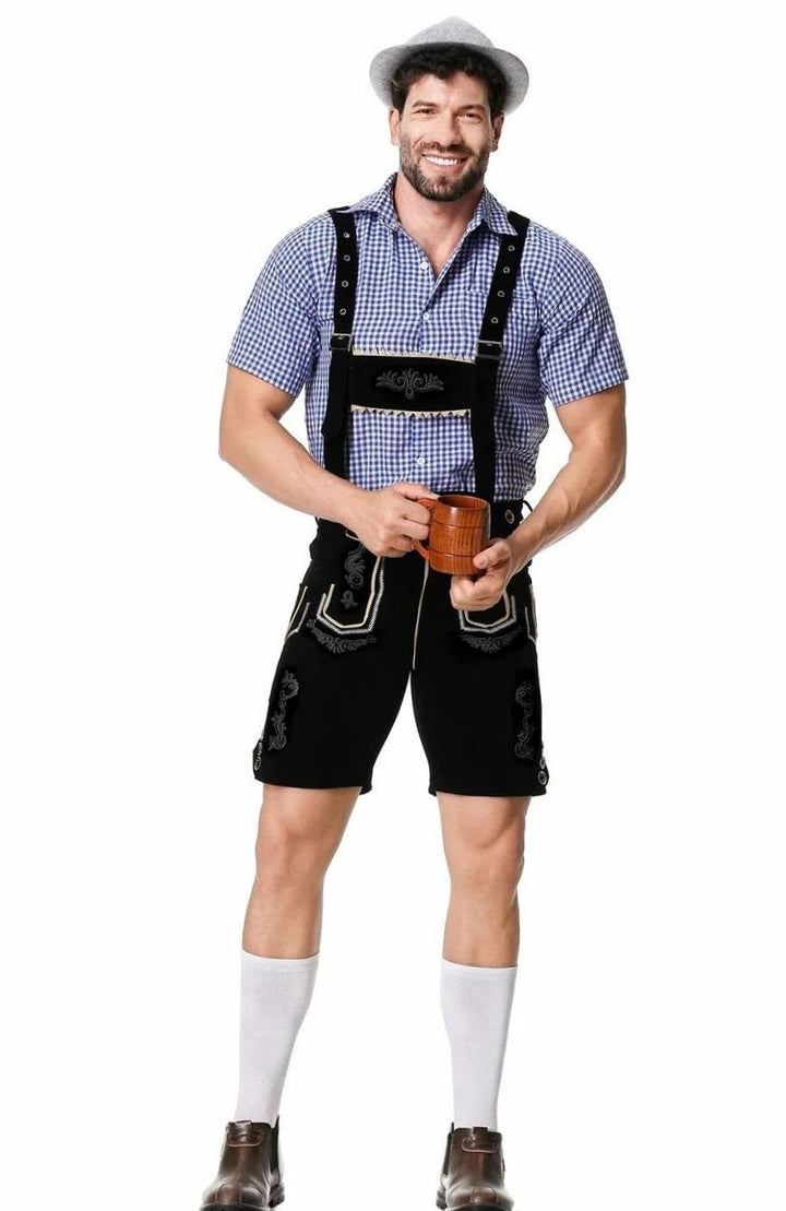 Herren Trachten-Komplettset Lederhose Karohemd Oktoberfest