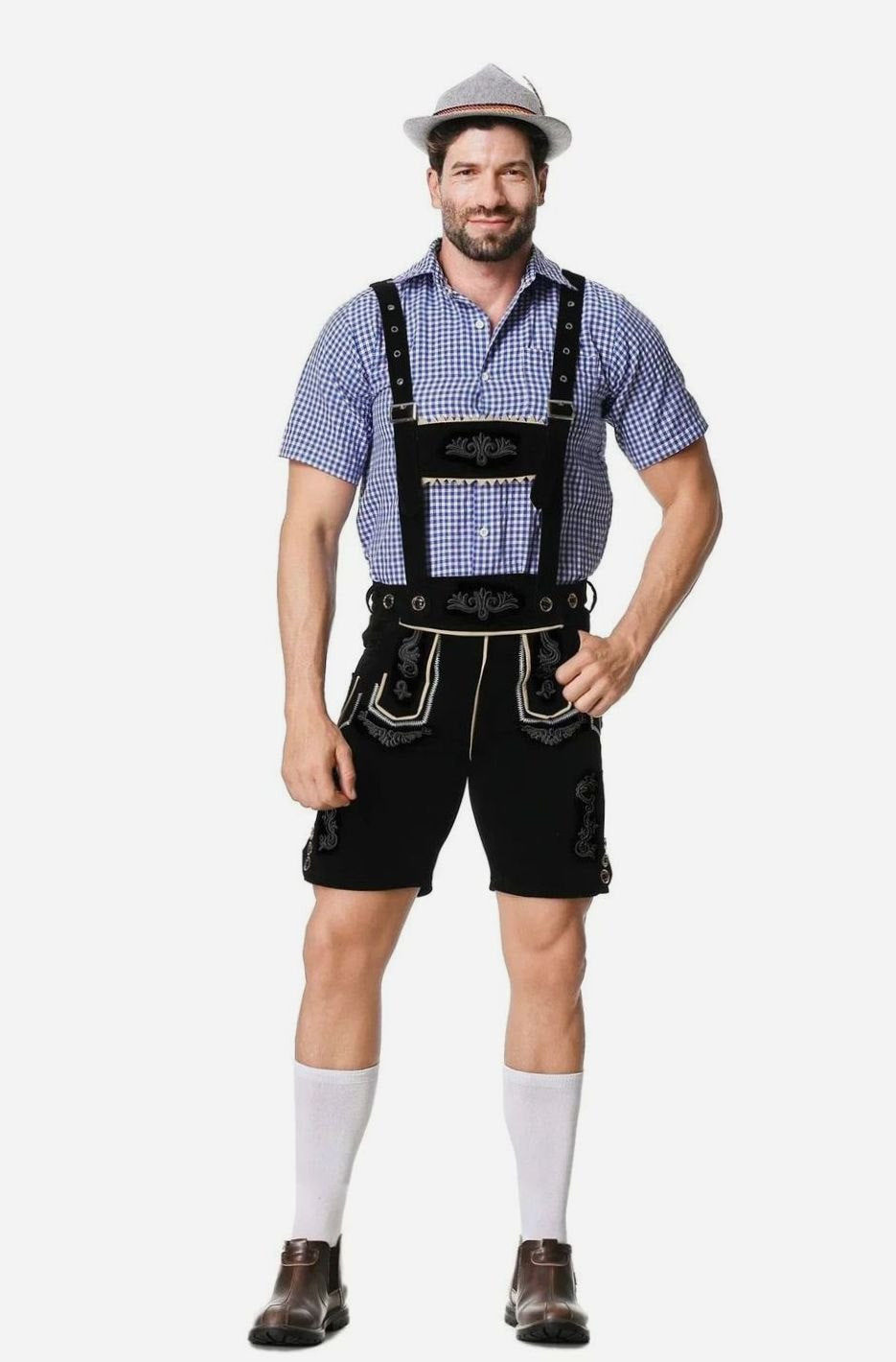 Herren Trachten-Komplettset Lederhose Karohemd Oktoberfest