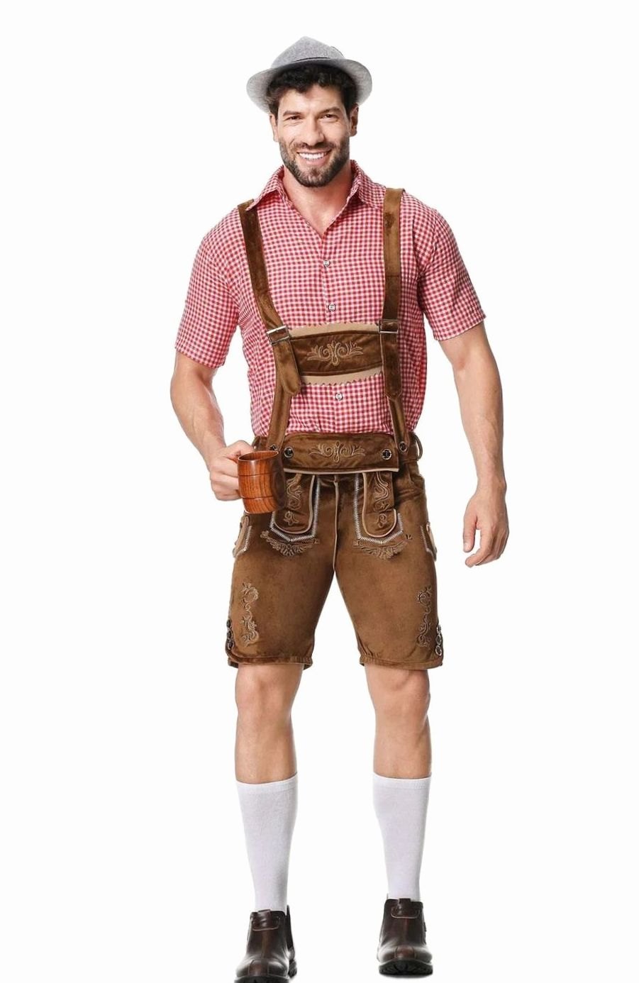Herren Trachten-Komplettset Lederhose Karohemd Oktoberfest
