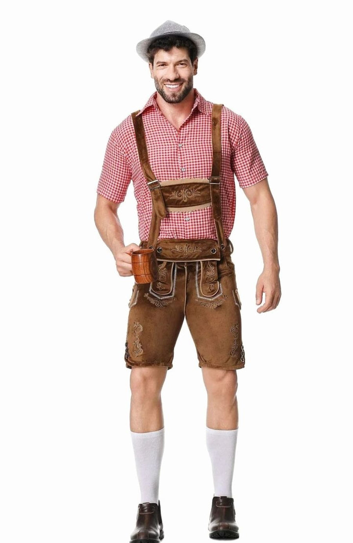 Herren Trachten-Komplettset Lederhose Karohemd Oktoberfest