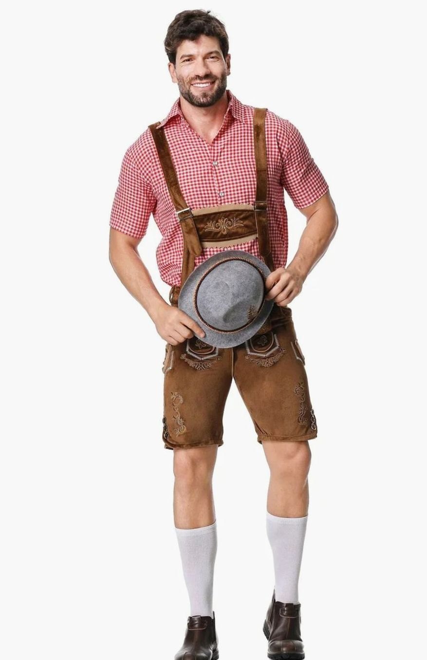 Herren Trachten-Komplettset Lederhose Karohemd Oktoberfest