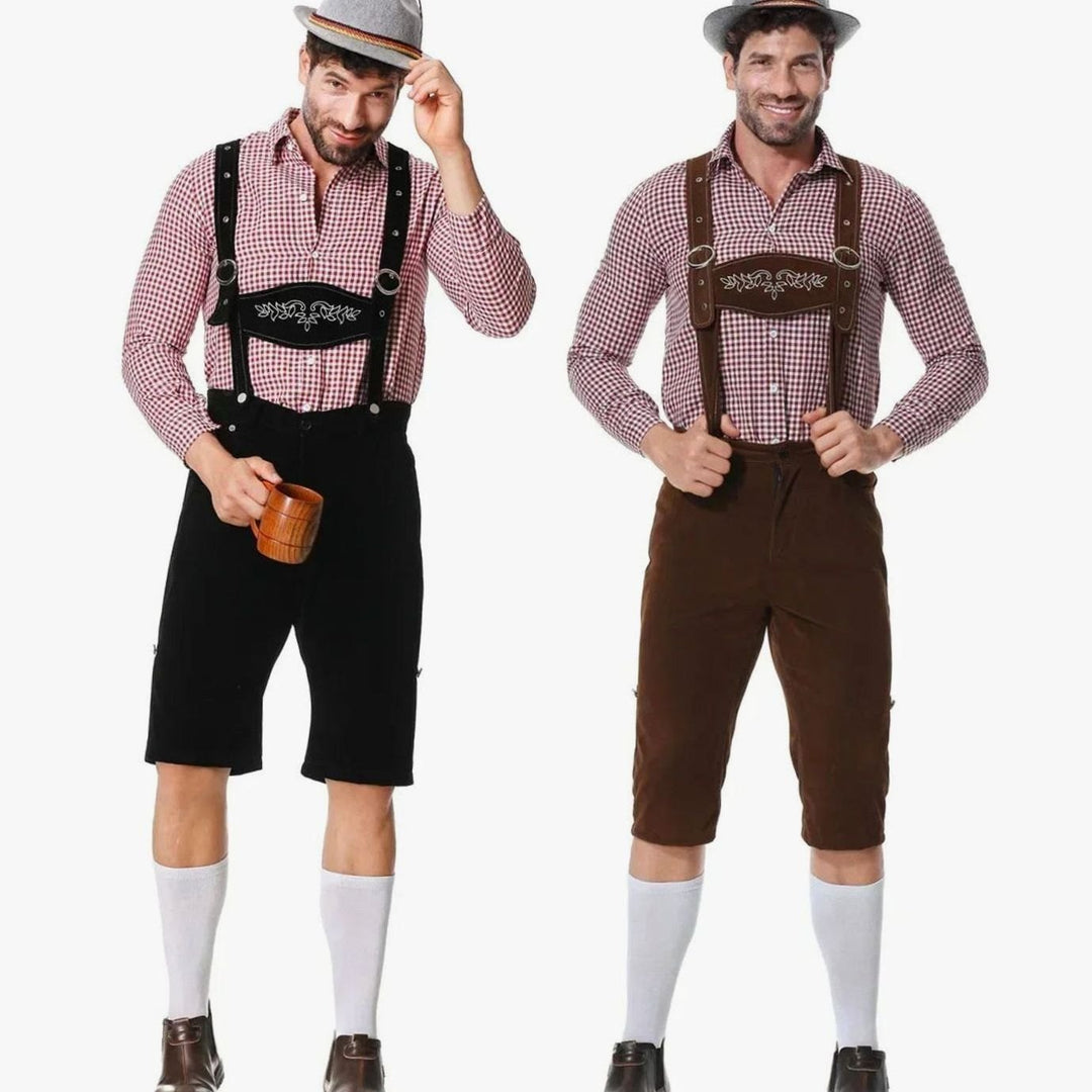 Herren Trachten-Kostüm Set kariertes Hemd Lederhose Oktoberfest