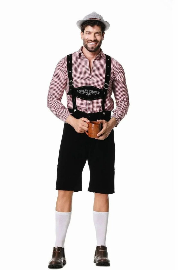 Herren Trachten-Kostüm Set kariertes Hemd Lederhose Oktoberfest
