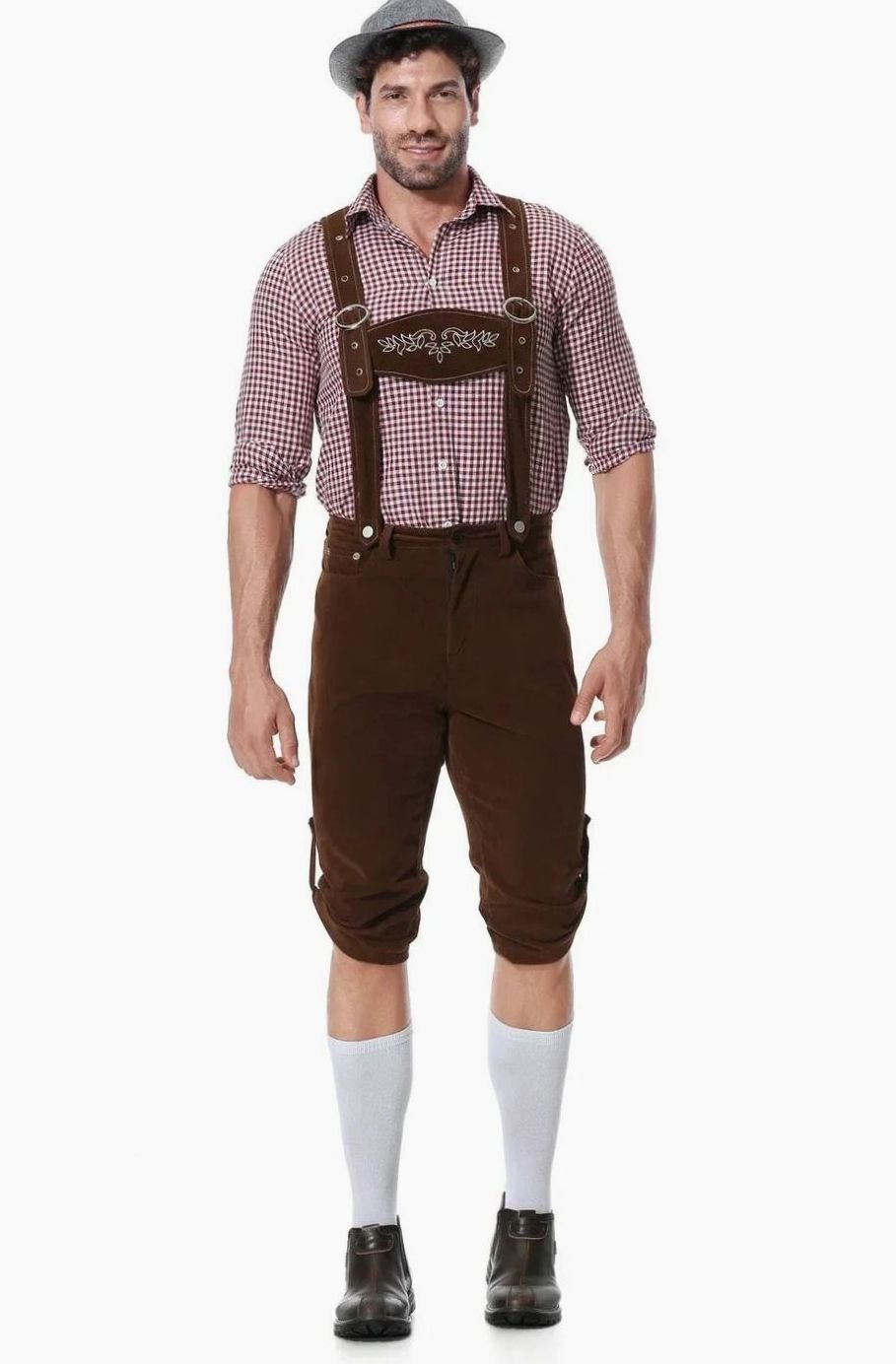 Herren Trachten-Kostüm Set kariertes Hemd Lederhose Oktoberfest