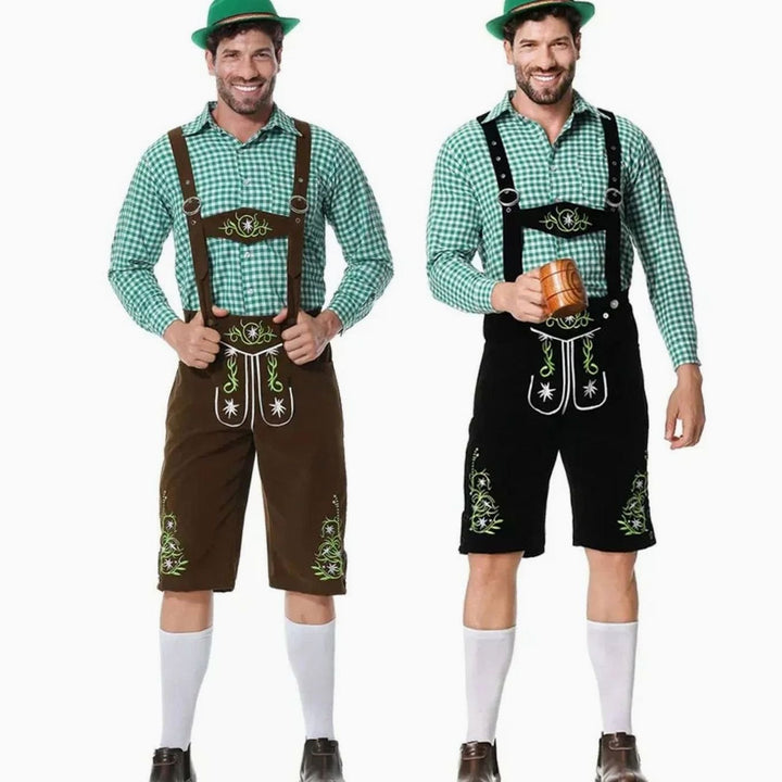Herren Trachten-Set Lederhose und Hemd mit Hosenträgern Oktoberfest
