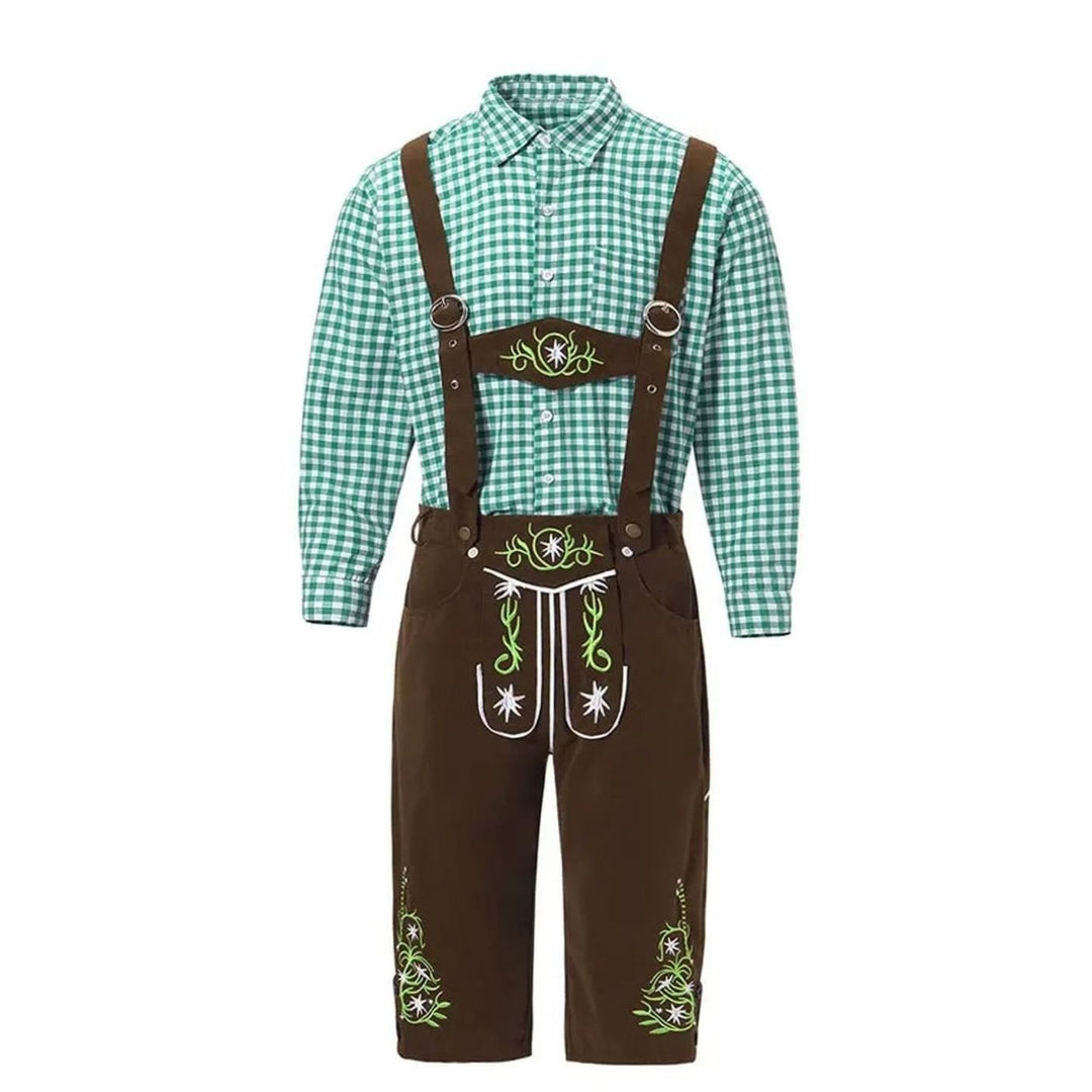 Herren Trachten-Set Lederhose und Hemd mit Hosenträgern Oktoberfest