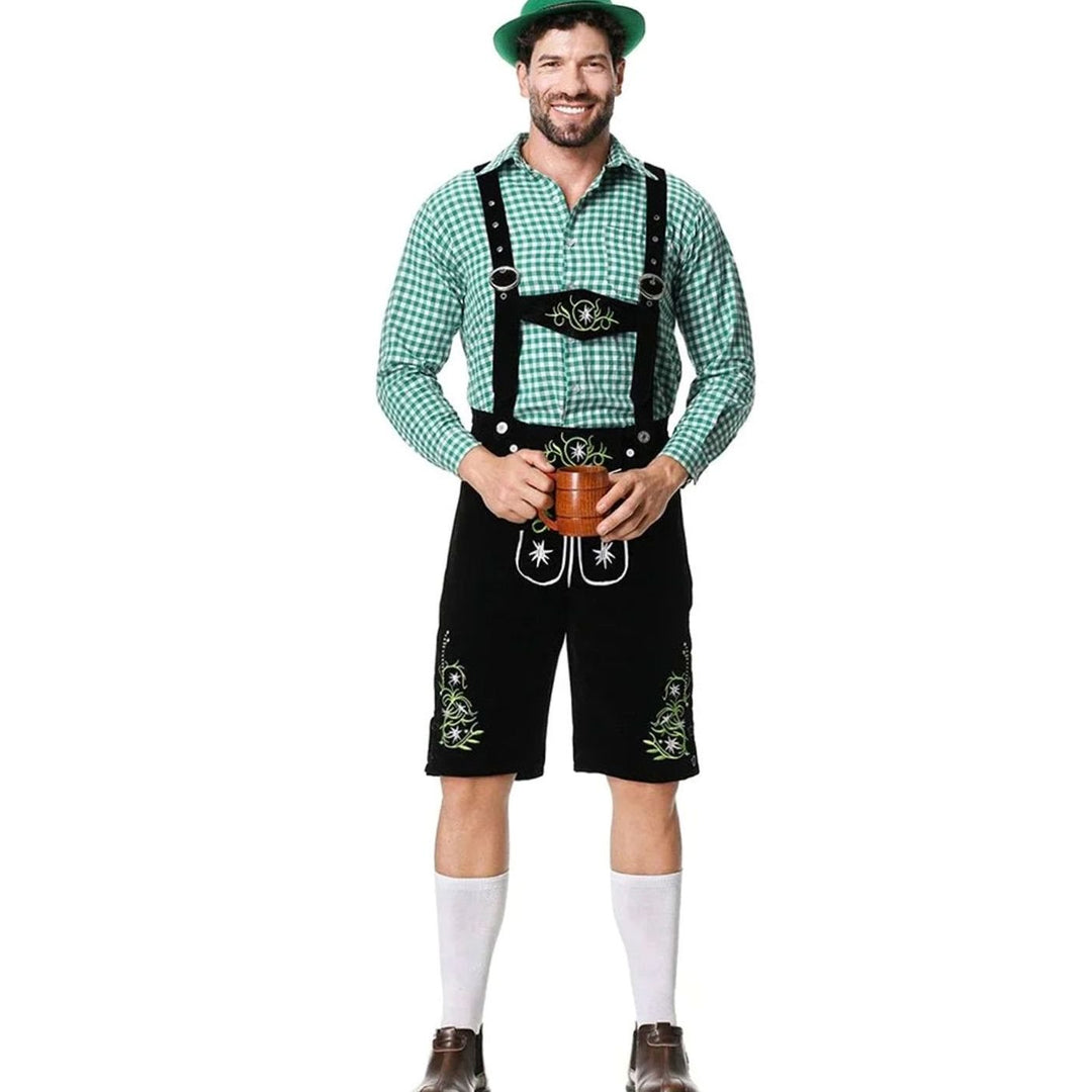 Herren Trachten-Set Lederhose und Hemd mit Hosenträgern Oktoberfest