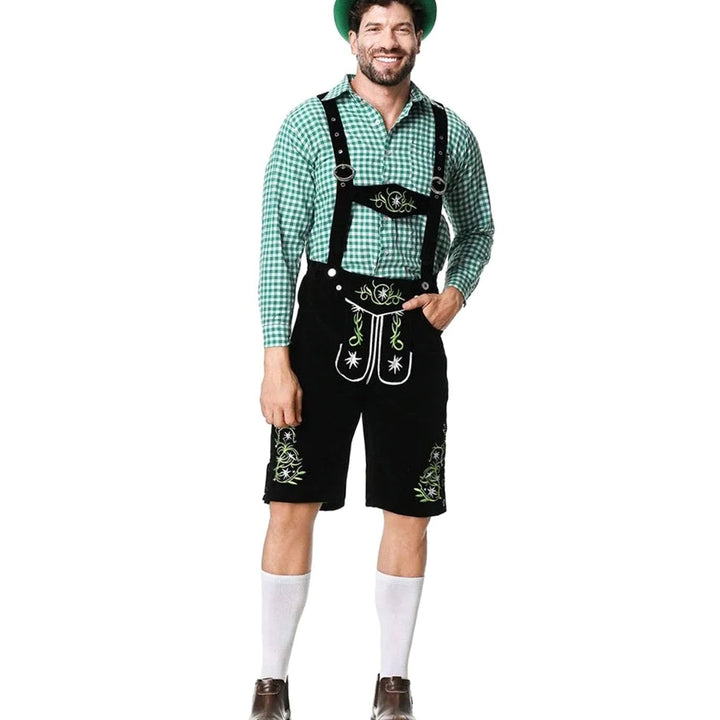 Herren Trachten-Set Lederhose und Hemd mit Hosenträgern Oktoberfest