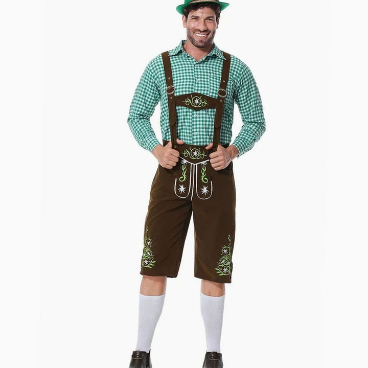Herren Trachten-Set Lederhose und Hemd mit Hosenträgern Oktoberfest