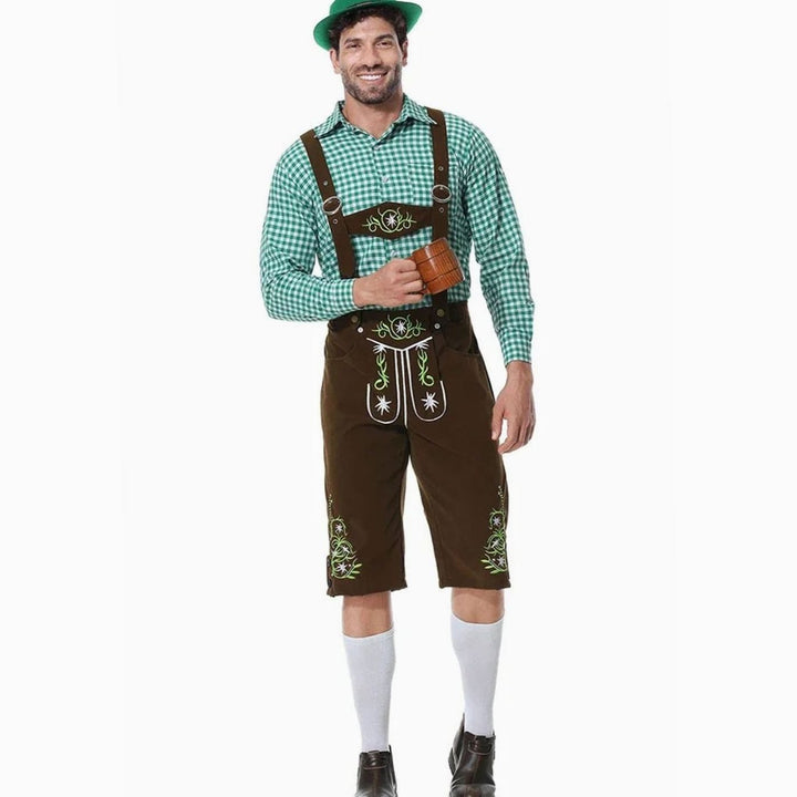 Herren Trachten-Set Lederhose und Hemd mit Hosenträgern Oktoberfest