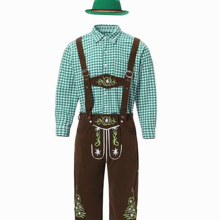 Herren Trachten-Set Lederhose und Hemd mit Hosenträgern Oktoberfest