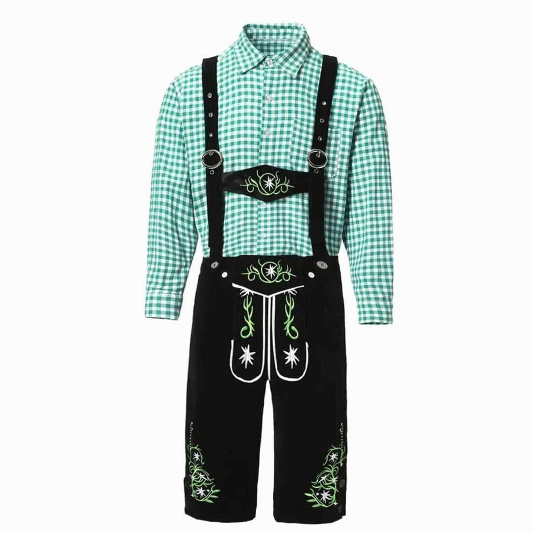 Herren Trachten-Set Lederhose und Hemd mit Hosenträgern Oktoberfest