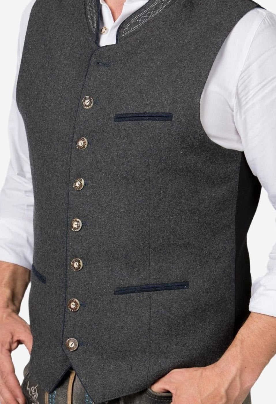 Herren Trachtenweste Figurnahe Bayerische Trachten-Gilet Weste - Grau