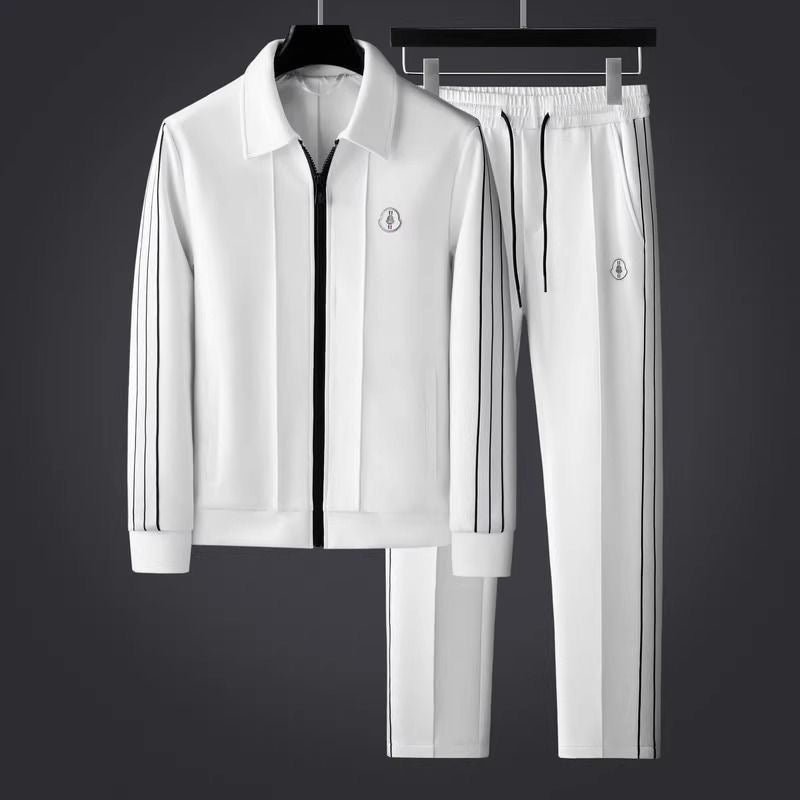 Herren Trainingsanzug Set Lycra Atmungsaktiv Sport - White