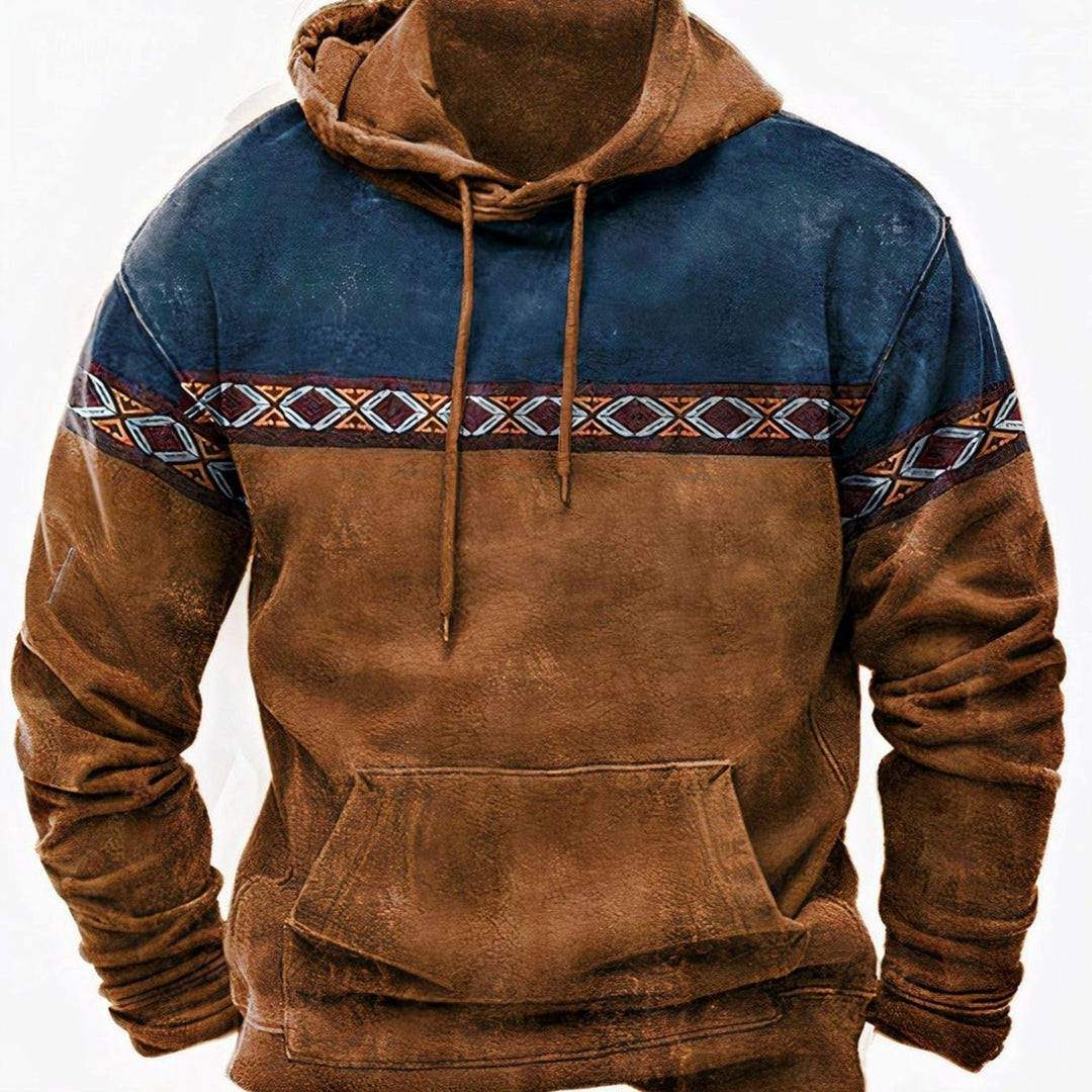 Herren Tribal-Muster-Detail Colorblock Winter-Kapuzenpullover - Braun