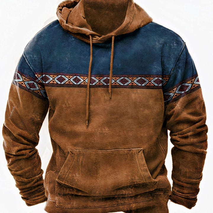 Herren Tribal-Muster-Detail Colorblock Winter-Kapuzenpullover - Braun