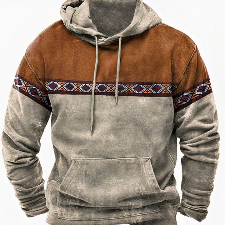 Herren Tribal-Muster-Detail Colorblock Winter-Kapuzenpullover - Khaki