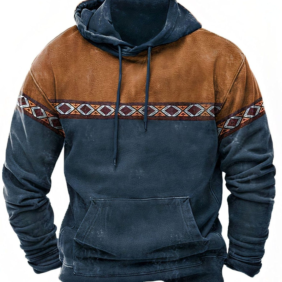 Herren Tribal-Muster-Detail Colorblock Winter-Kapuzenpullover - Dunkelgrün