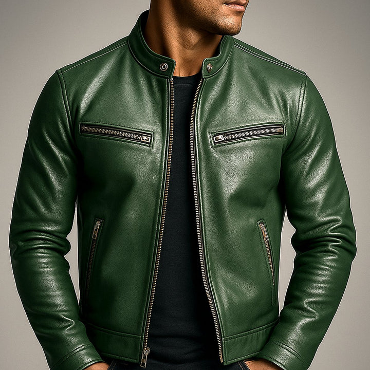 Herren Vintage Biker Lederjacke Reißverschluss Vier-Taschen-Design