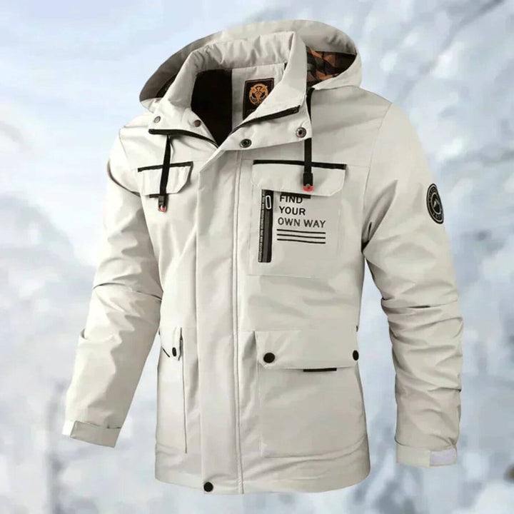 Herren Wasserdichte Gesteppte Outdoor-Jacke mit Kapuze Winddicht - Weiß