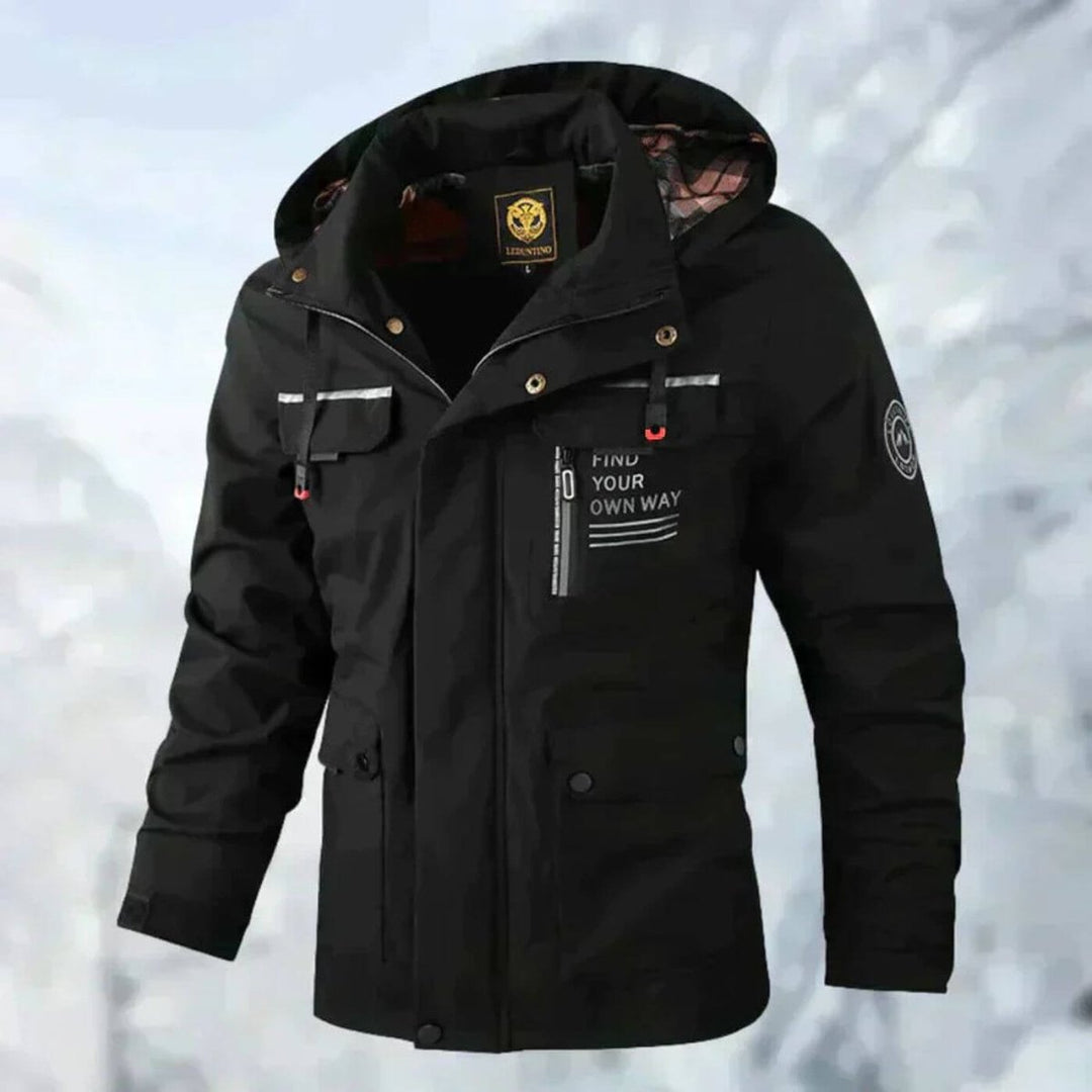 Herren Wasserdichte Gesteppte Outdoor-Jacke mit Kapuze Winddicht - Schwarz